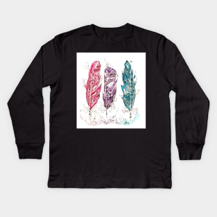 Colourful Illustrated Feathers Kids Long Sleeve T-Shirt